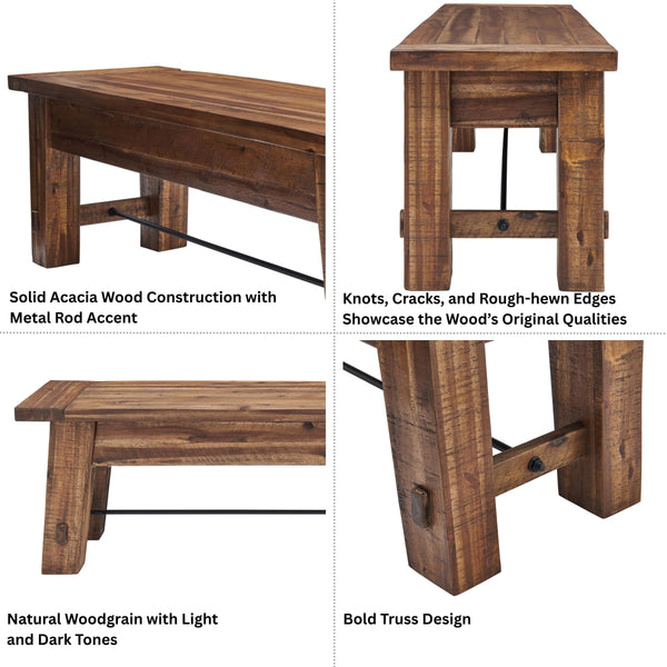 60-Inch Solid Wood Entryway & Dining Bench – Rustic Industrial Style