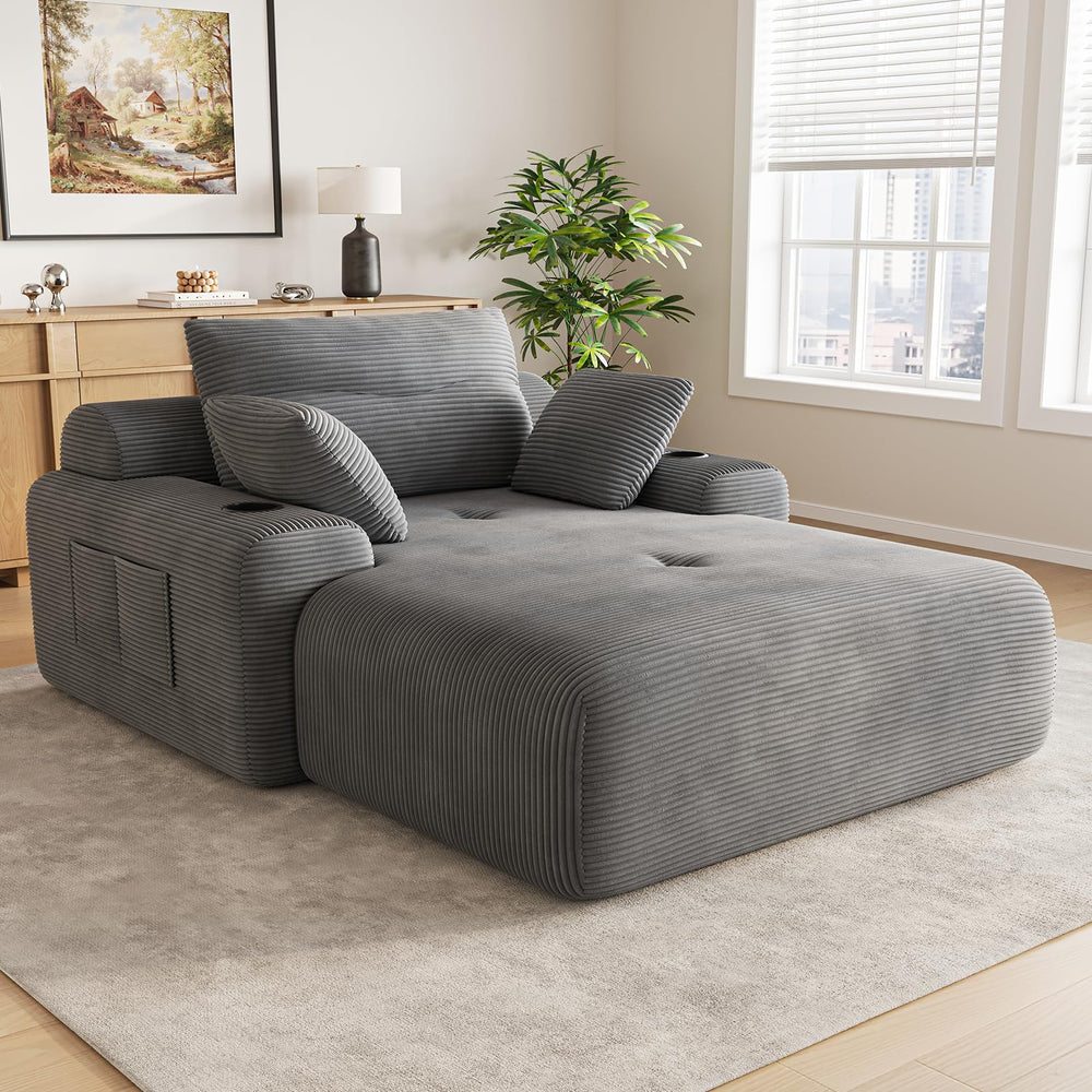 69" Oversized Boneless Chaise Lounge Chair with Cup Holders & Storage