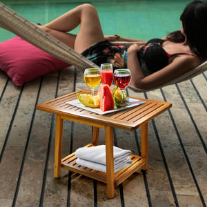 Acacia Wood 2-Tier Outdoor Side Table 24 Inch