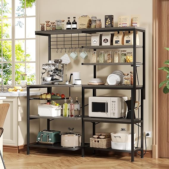 L-Shaped Baker's Rack with Power Outlet, 6-Tier