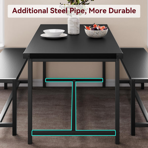 3-Piece Dining Table Set with 2 Benches