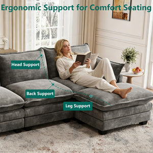 Modular U-Shaped Sectional Sofa with Movable Ottoman