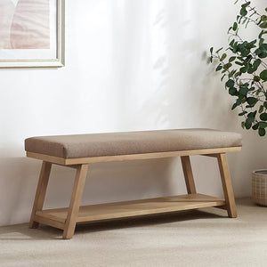 45" Upholstered Storage Bench with Shoe Rack