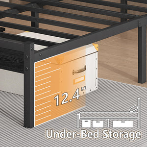 Metal Platform Bed Frame with LED Lights, USB Charging & Storage Headboard