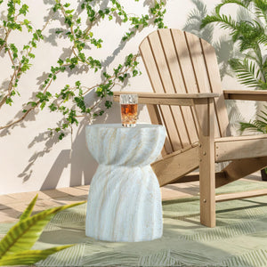 Sculptural MgO Outdoor Side Table with Faux Travertine Texture