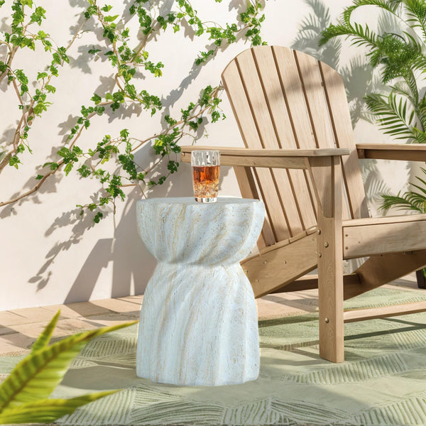 Sculptural MgO Outdoor Side Table with Faux Travertine Texture