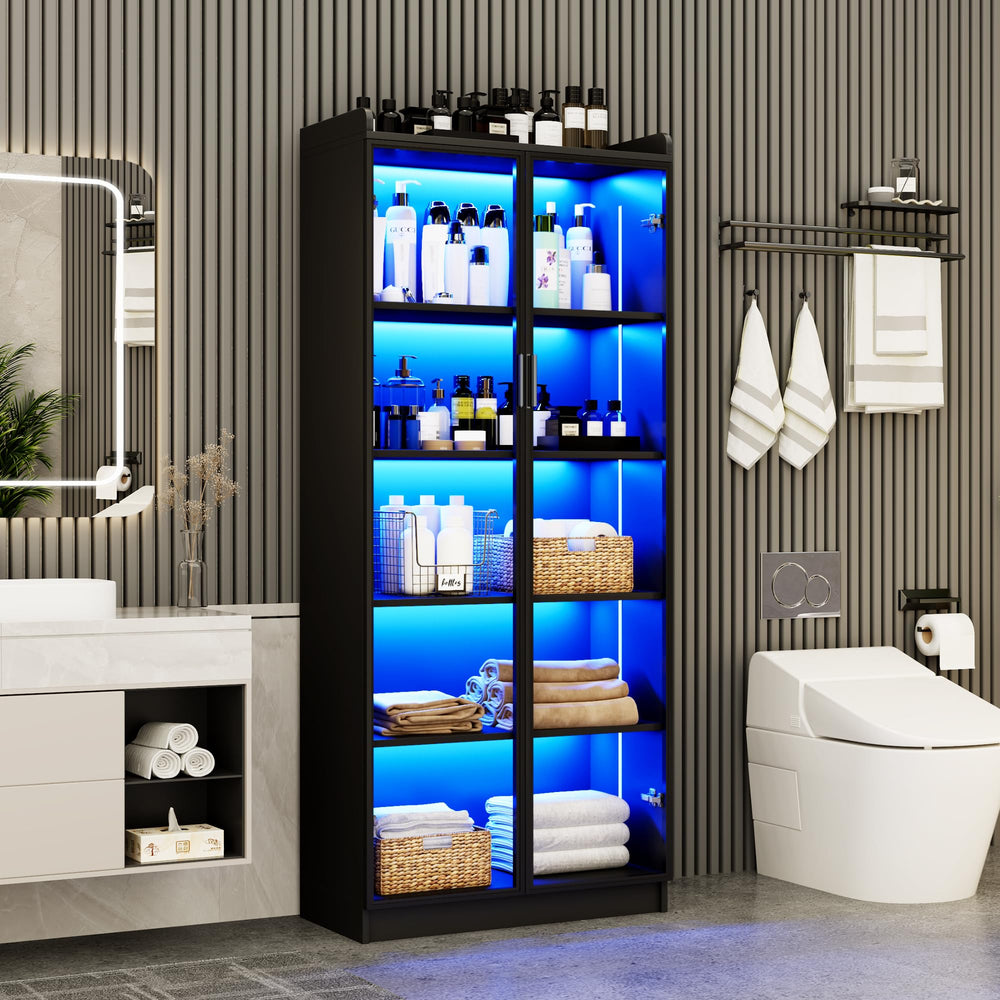 LED Display Cabinet with Adjustable Shelves & Sensor Light