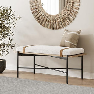 Bohemian Seagrass Entryway & End of Bed Bench with Shoe Storage