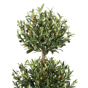 5 ft Artificial Olive Tree Triple Ball Topiary with Moss Pot – Indoor Outdoor Faux Plant