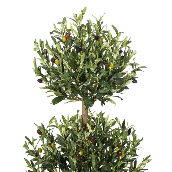 5 ft Artificial Olive Tree Triple Ball Topiary with Moss Pot – Indoor Outdoor Faux Plant