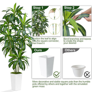 Tall Artificial Dracaena Tree with White Planter
