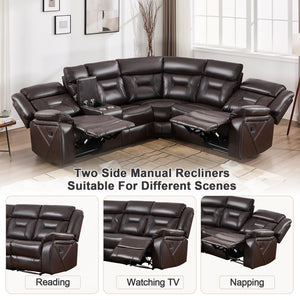 L-Shaped Faux Leather Reclining Sectional Sofa with Console & Storage