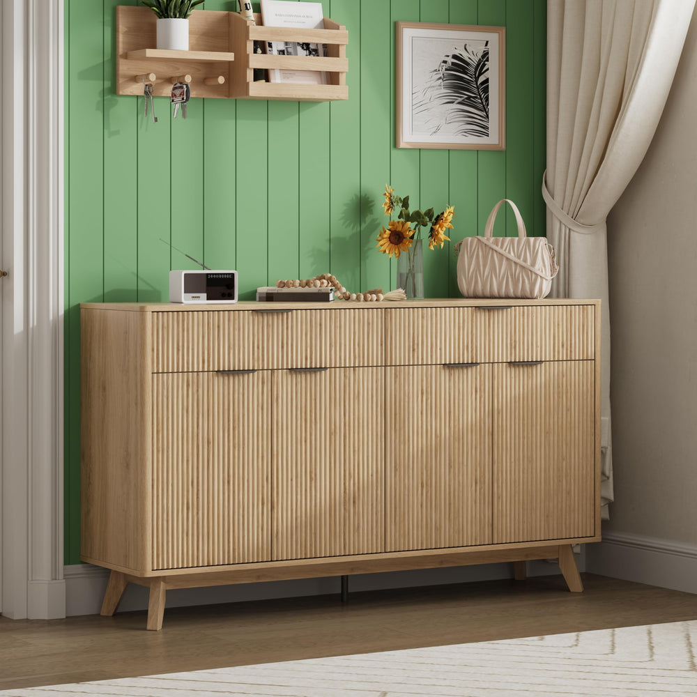 60" Buffet Sideboard Cabinet with Drawers & Wave Doors