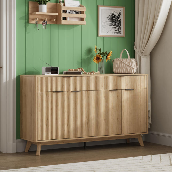 60" Buffet Sideboard Cabinet with Drawers & Wave Doors
