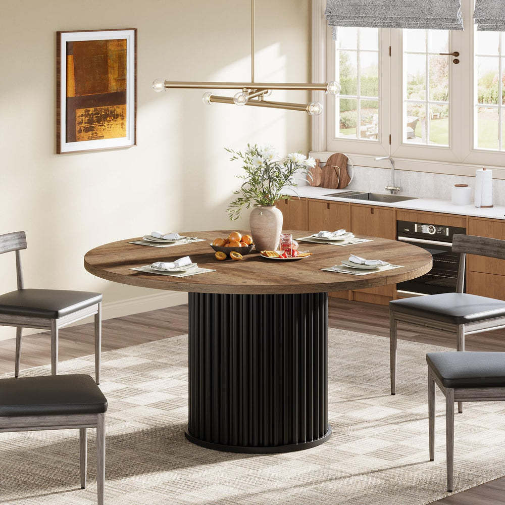 Round Dining Table 47-Inch MDF Metal Base Seats 4-6