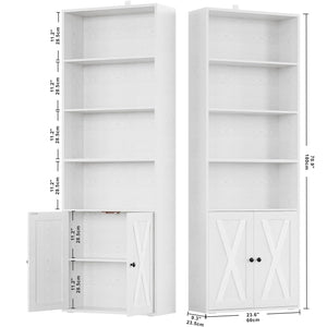 6-Shelf Bookcase with Doors Set of 2 – 70" Tall Industrial Floor Standing Bookshelf