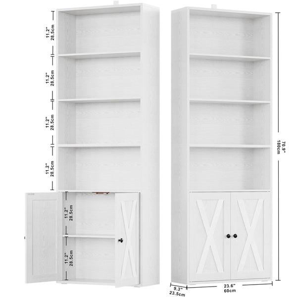 6-Shelf Bookcase with Doors Set of 2 – 70" Tall Industrial Floor Standing Bookshelf