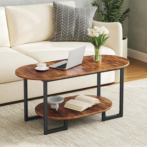 Oval Coffee Table with 2-Tier Open Storage Shelf