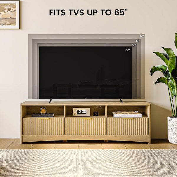 59" Fluted TV Stand with Storage Drawers – Natural Oak