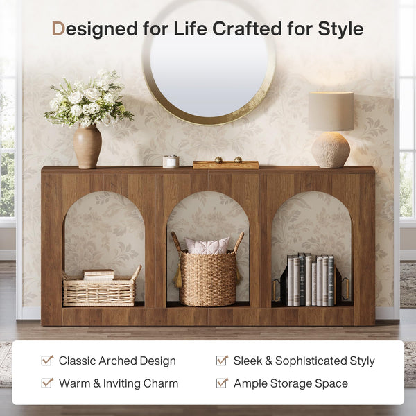 70.9" Console Table with 3 Arched Shelves