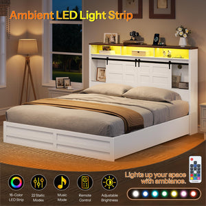 Queen Size Headboard with Storage, LED Lights & Charging Station