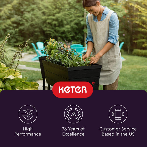 Raised Garden Bed Planter with Self-Watering System – 12.7 Gallon, Dark Grey