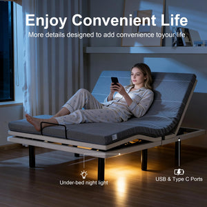 Adjustable Bed Frame with Massage, Zero Gravity & Lumbar Support