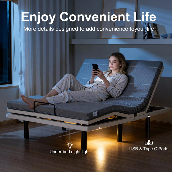 Adjustable Bed Frame with Massage, Zero Gravity & Lumbar Support