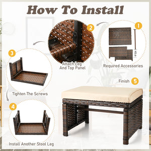 2-Pc Outdoor Rattan Ottoman Set with Removable Cushions