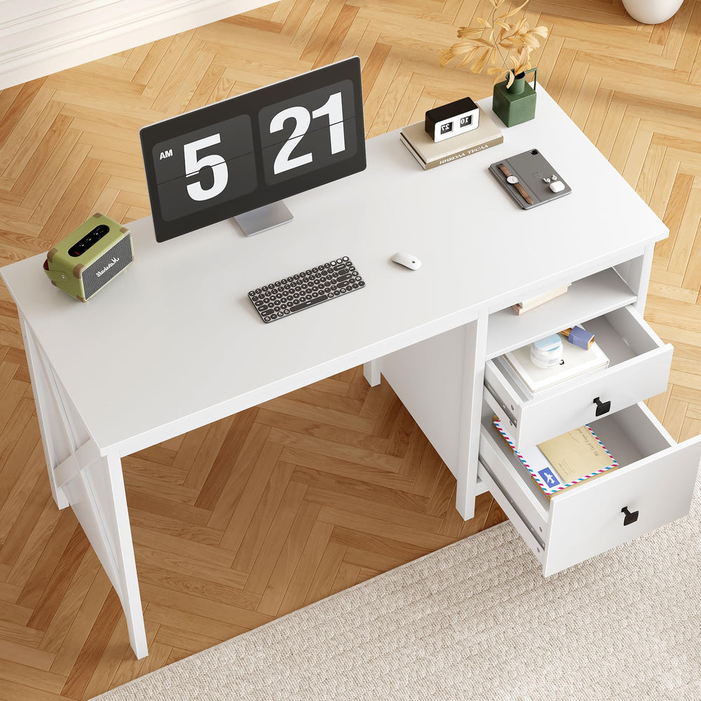 Modern Computer Desk with Drawer and Side Shelf