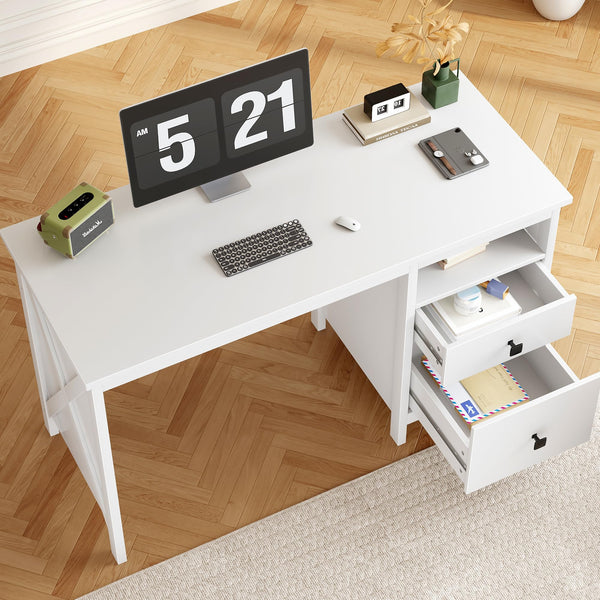 Modern Computer Desk with Drawer and Side Shelf