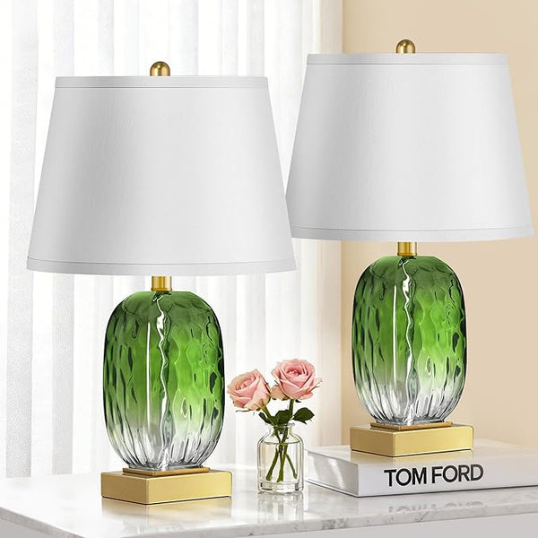 Touch Control Glass Table Lamp Set of 2 with USB Ports