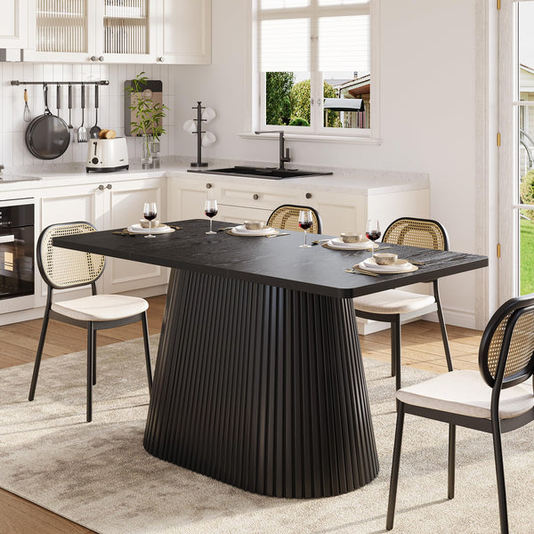 59" Farmhouse Dining Table with Metal Pedestal Base — Seats 4–6