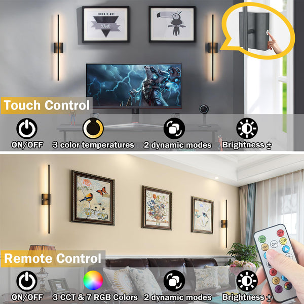 Rechargeable Wall Sconces Set of 2 with Remote Control