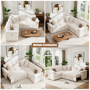 L-Shaped Sectional Sleeper Sofa with Pull-Out Bed and Storage