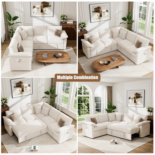 L-Shaped Sectional Sleeper Sofa with Pull-Out Bed and Storage