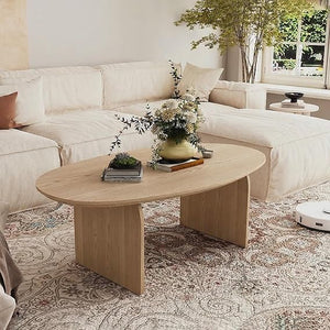Oval Coffee Table – Natural Wood, Modern Living Room Center Table