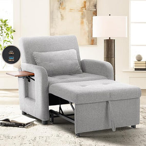 Convertible Sleeper Chair with USB Port & Foldable Table