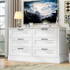 White 5-Drawer Dresser with Black Handles