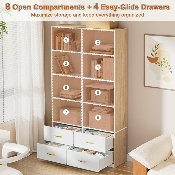 70" Tall Bookshelf with 4 Drawers & 6 Adjustable Shelves