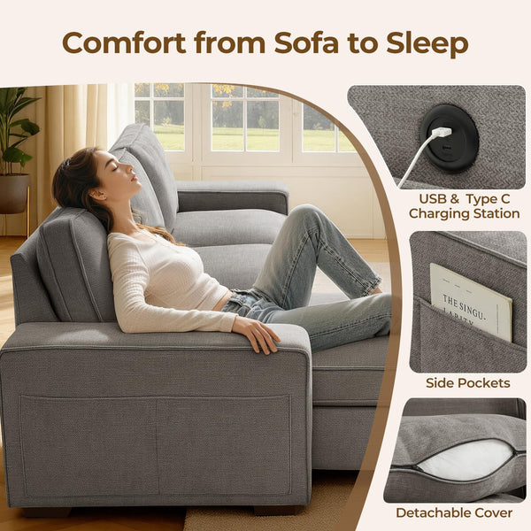 L-Shaped Sectional Sleeper Sofa with Chaise & 110L Storage