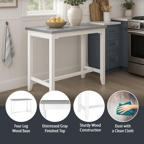 Farmhouse Counter Height Dining Table – Distressed Gray & Sea White
