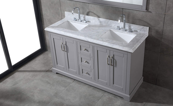 60" Double Sink Bathroom Vanity with Marble Countertop