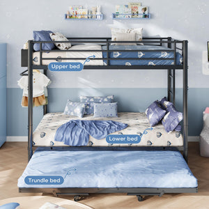 Triple Bunk Bed with Trundle – Twin Over Twin Metal Frame for Kids & Teens