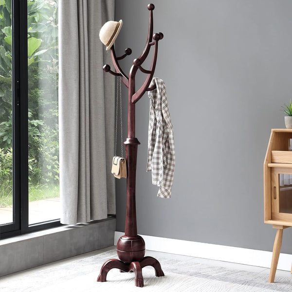 Freestanding Wood Coat Rack with 8 Hooks