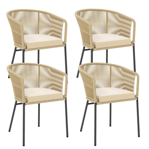 Patio Dining Chairs Set of 4 with Cushions & Armrests