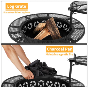 35 Inch Outdoor Wood Burning Fire Pit with Cooking Grate & Cover Lid