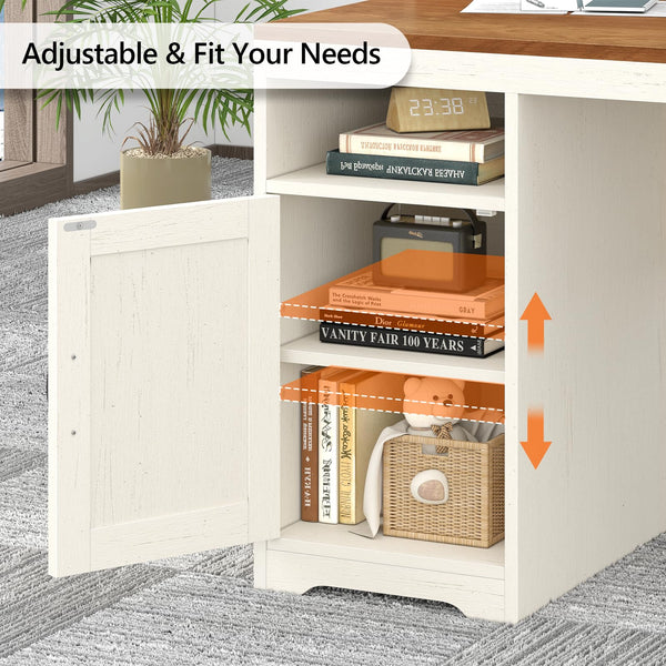 65-Inch Farmhouse Computer Desk with Drawers and Power Outlets