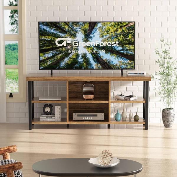 GreenForest TV Stand for TV up to 65 inches, Entertainment Center with 6 Storage Cabinet for Living Room, 55 inch Farmhouse Television Stands Console Table, TV Stands for Living Room, Walnut