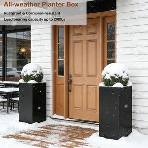 Tall Metal Outdoor Planter with Removable Shelf — 14"L x 14"W x 30"H, Black (Set of 2)